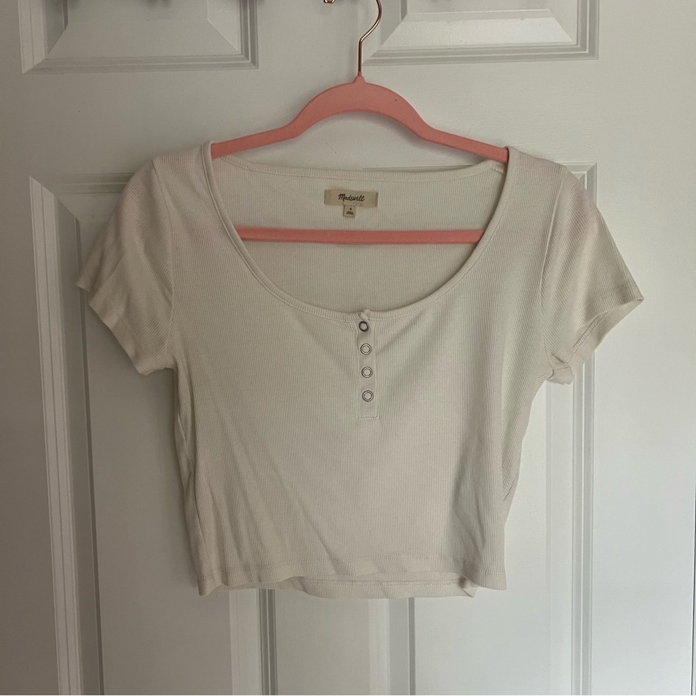 Madewell Cream Fitted Crop Top size Small